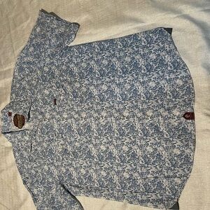 Men's Blue Patterned Button-Up Sweater